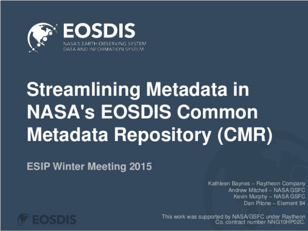 CMR image "Streamlining Metadata in NASA's EOSDIS Common Metadata Repository (CMR)"