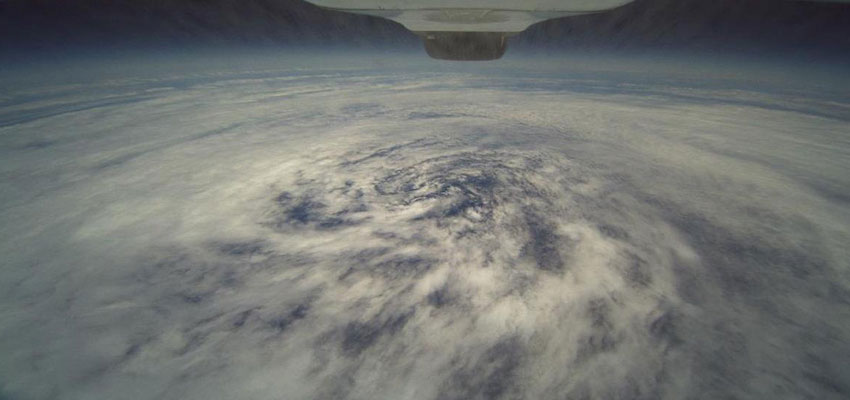 A camera on the underside of the Global Hawk aircraft took this photograph of Tropical Storm Frank from an altitude of 60,000 feet on August 28, 2010. (Courtesy NASA/NOAA)