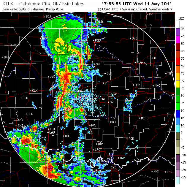 Thunderstorm movement into Oklahoma. 