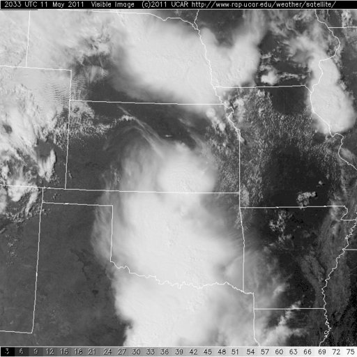 Cloud shield over Oklahoma and Texas. 