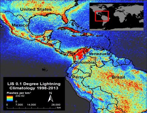 Image from "Using ArcGIS to Convert LIS Very High Resolution Gridded Lightning Climatology NetCDF Data to GeoTIFF Format" data recipe