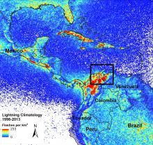 Very high resolution lightning climatology revealed the new lightning hotspot as Lake Maracaibo, Venezuela.